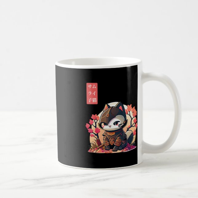 Mug Chat rétro Kawaii Samurai avec cerisier en fleurs (Droite)