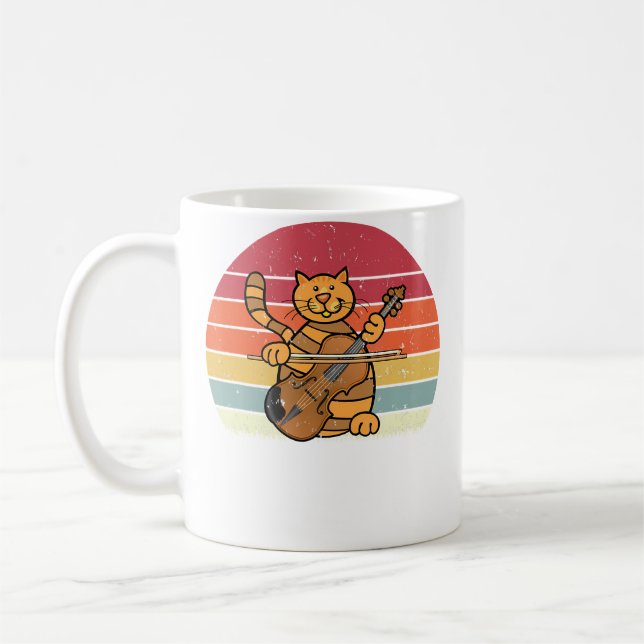 Mug Chat Rétro Vintage Jouant du Violoncelle Amoureux  (Gauche)