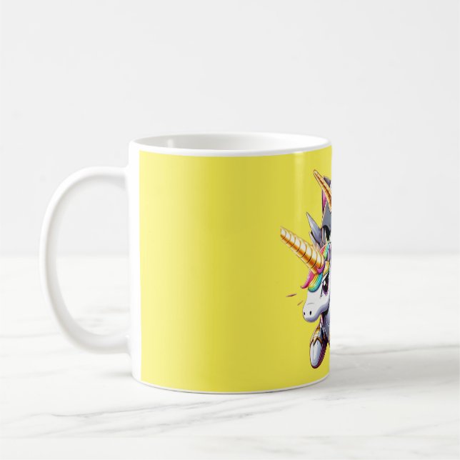 Mug Chat Riding sur Unicorn Robot Jaune (Gauche)