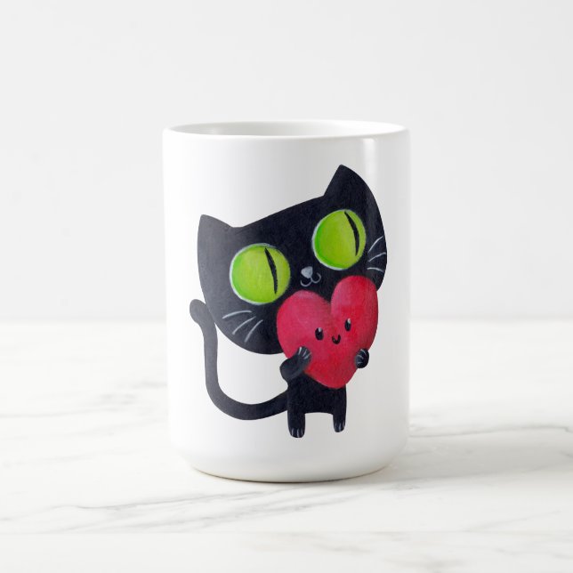 Mug Chat romantique étreignant le coeur mignon rouge (Centre)