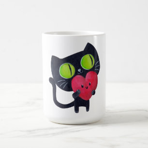 Mug Chat romantique étreignant le coeur mignon rouge
