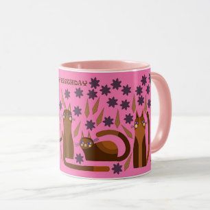 MUG CHAT ROSE POUR ANNIVERSAIRE