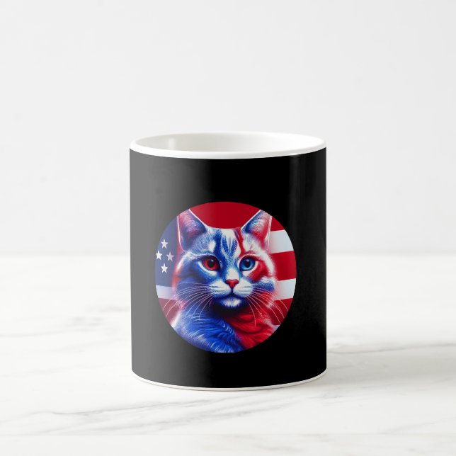 Mug Chat Rouge Blanc & Bleu avec fond de drapeau améri (Centre)