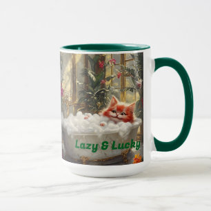 Mug Chat Rouge Lazy et Lucky Happy dans bain de luxe
