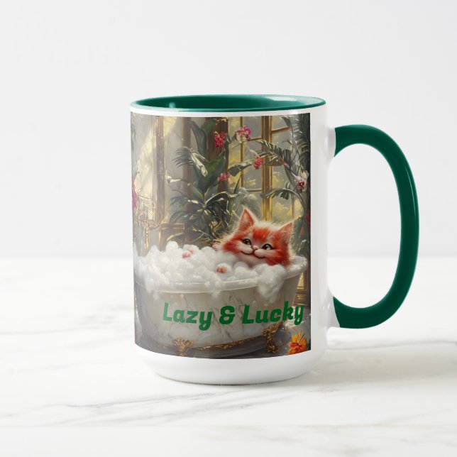 Mug Chat Rouge Lazy et Lucky Happy dans bain de luxe (Droite)