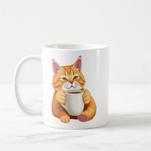 Mug Chat roux mignon buvant du café graphique