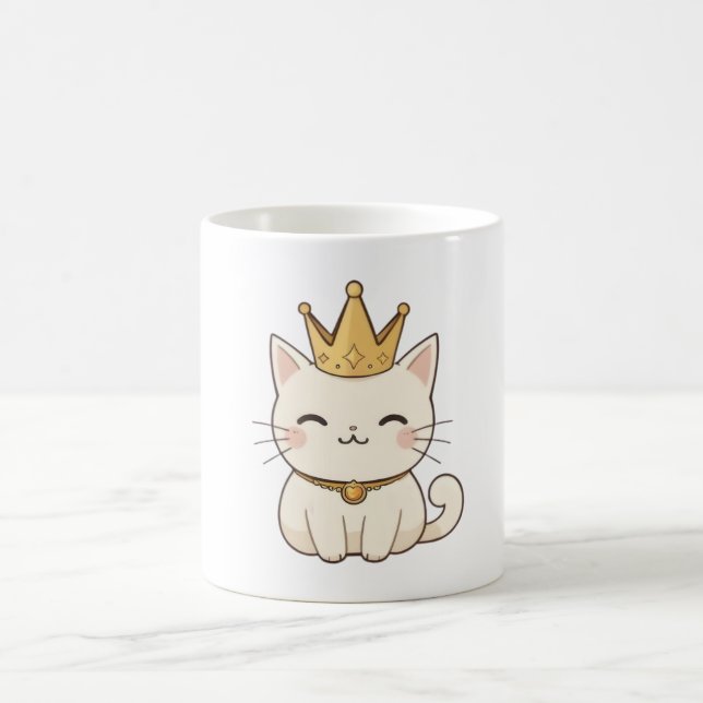 Mug Chat royal avec couronne dorée Design Kawaii (Centre)