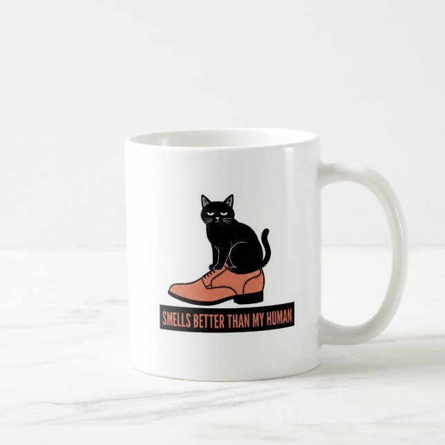 Mug Chat sarcastique en linogravure dans une chaussure (Droite)