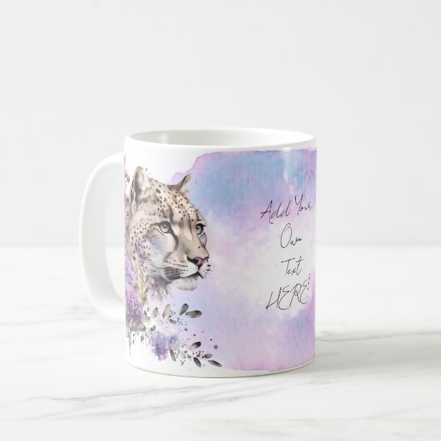 Mug Chat sauvage de léopard des neiges Aquarelle flora (Devant gauche)