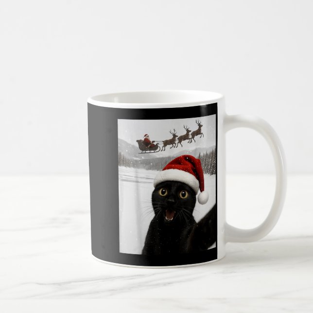 Mug Chat selfie avec le Père Noël drôle chat noir Noël (Droite)