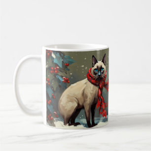 Mug Chat siamois à Noël sous la neige
