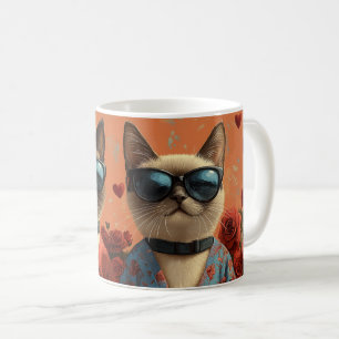 Mug Chat siamois avec roses du cœur pour la Saint-Vale