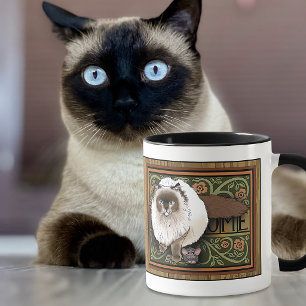 Mug Chat siamois de bienvenue duveteux Souris Vintage