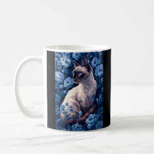 Mug Chat siamois en Fleurs Bleues