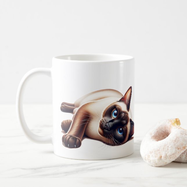 Mug Chat siamois, Féline Bleue Mignonne (Avec donut)