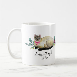 Mug Chat siamois personnalisé Purple Floral Blanc