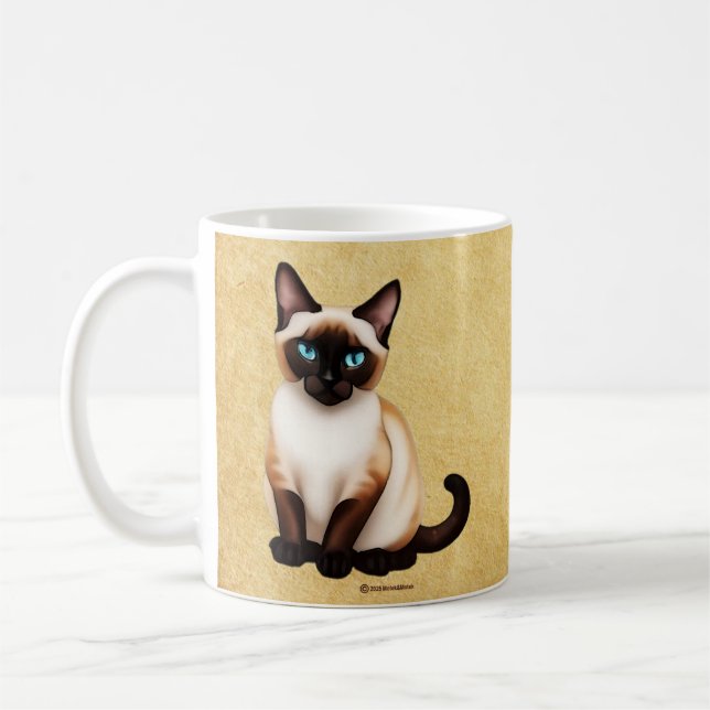 Mug Chat siamois sur vieux papier (Gauche)