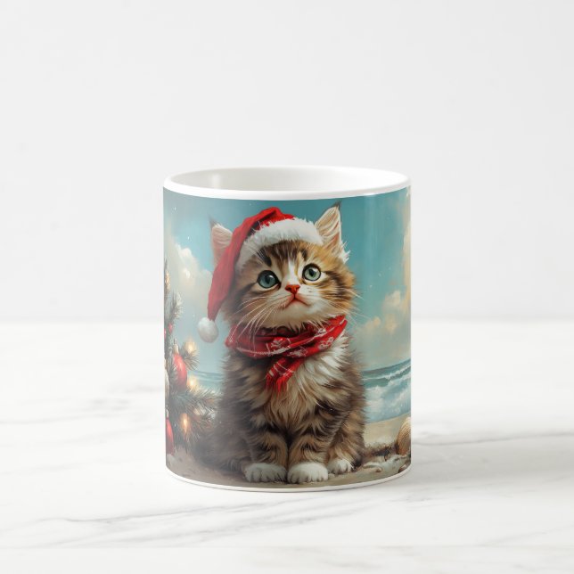 Mug Chat Sibérien Noël Vintage Plage (Centre)