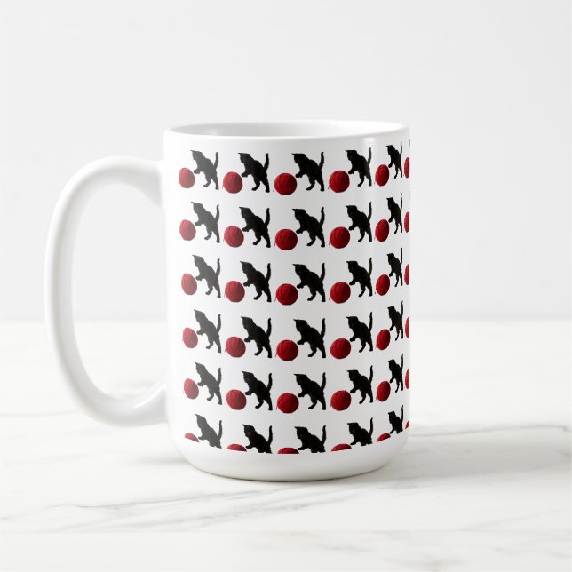 Mug Chat silhouette noire, avec boule de laine rouge ( (Gauche)