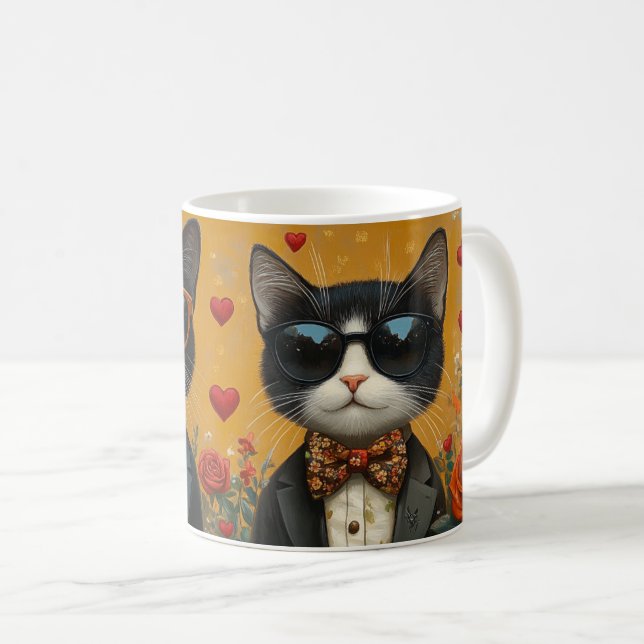 Mug Chat Smoking Avec Roses De Coeur Saint-Valentin (Devant droit)