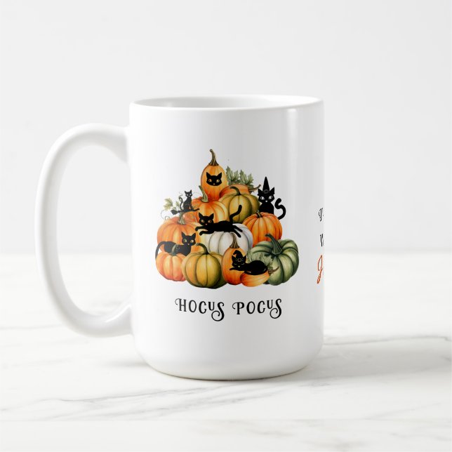 Mug Chat Sorcière Jack-o'-lantern Citrouille Patch Hal (Gauche)