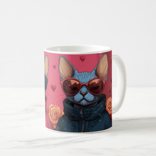 Mug Chat Sphynx avec roses en forme de cœur pour la Sa (Devant droit)