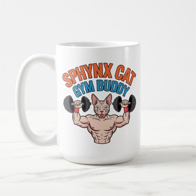 Mug Chat Sphynx Copain de Gym Musclé Art de Dessin Ani (Gauche)