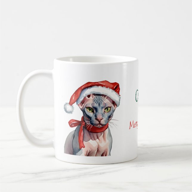 Mug Chat Sphynx de Noël aquarelle (Gauche)