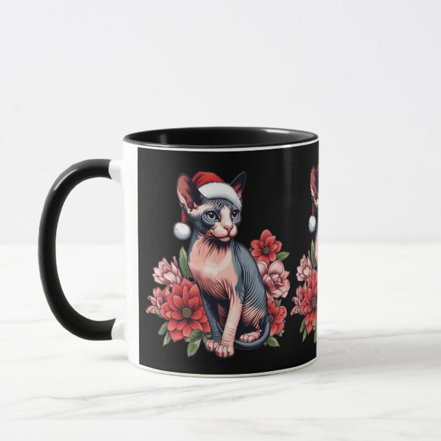 Mug | Chat Sphynx de Noël portant un chapeau de Pè (Gauche)