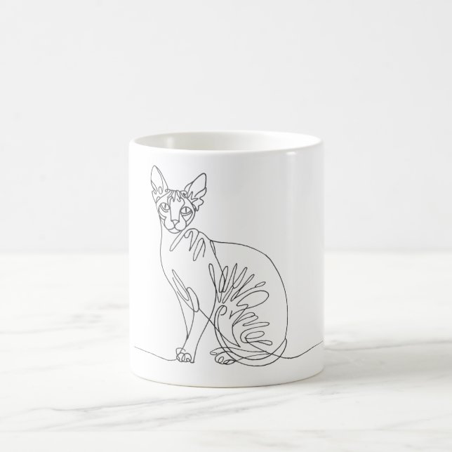 Mug Chat Sphynx Dessiné à la Main - Art en Ligne Minim (Centre)