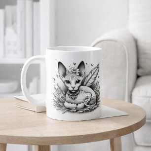 Mug Chat Sphynx Fée Dessin de style vintage