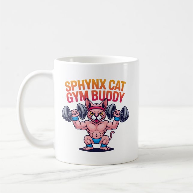 Mug Chat Sphynx Musclé Copain de Gym Dessin Animé (Gauche)