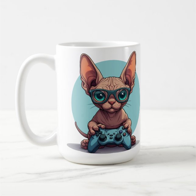 Mug Chat Sphynx tenant une manette de jeu (Gauche)