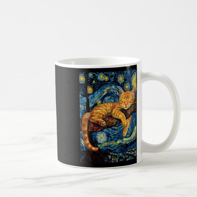 Mug Chat Starry Nuit Van Gogh Chat pour Amoureux des c (Droite)
