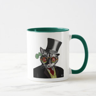 Mug Chat Steampunk - Chapeau supérieur et verres jaune