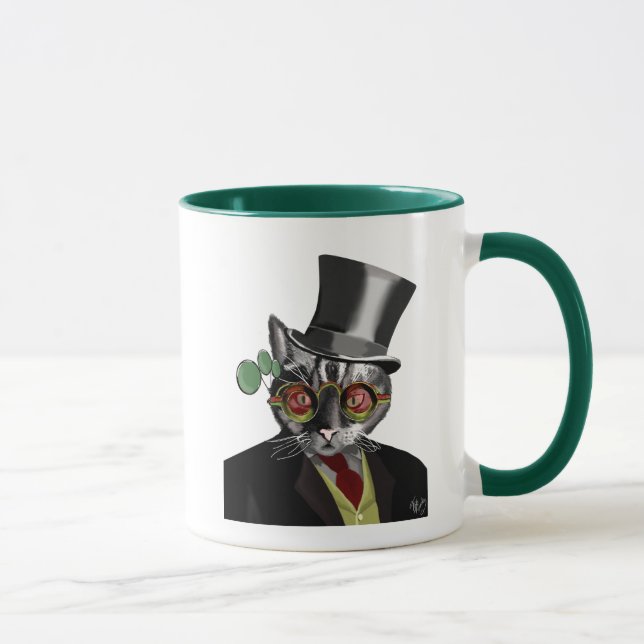 Mug Chat Steampunk - Chapeau supérieur et verres jaune (Droite)
