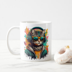 Mug Chat Super cool avec casque à écouter de la musiqu
