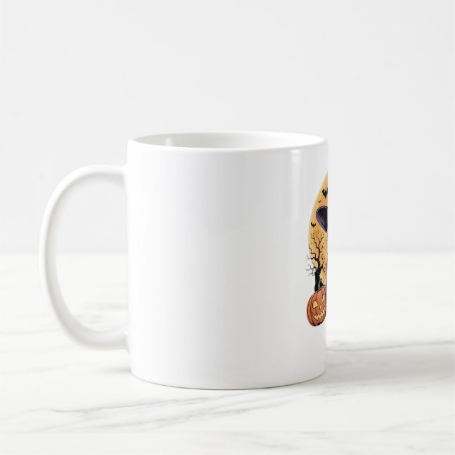 Mug Chat sur T-shirt citrouille Halloween (Gauche)