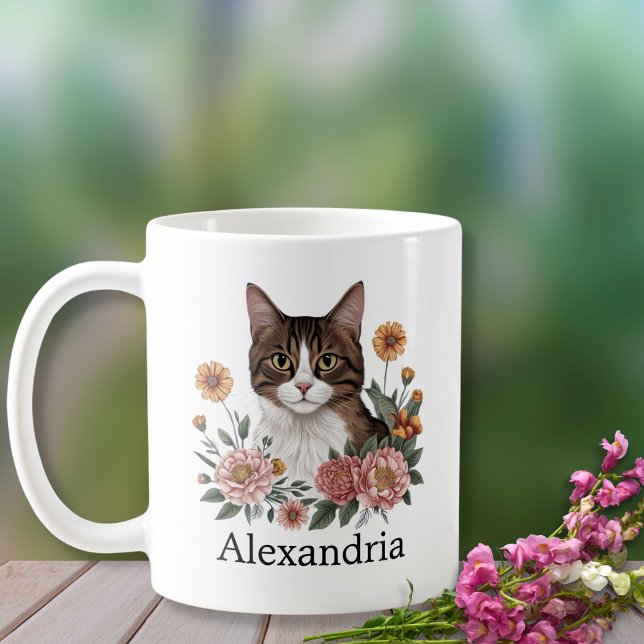 Mug Chat Tabby Sucré avec Fleurs (Créateur téléchargé)