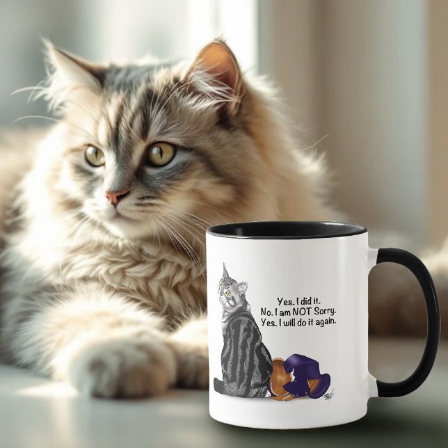 Mug Chat tigré drôle défiant sans remords (Créateur téléchargé)