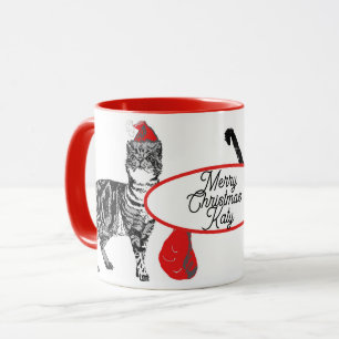 Mug Chat tigré Noël chapeau de Père Noël chats rouge b