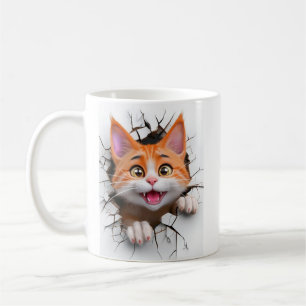 Mug Chat tigré orange et blanc 3D fait une percée à tr