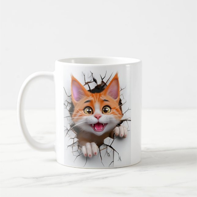 Mug Chat tigré orange et blanc 3D fait une percée à tr (Gauche)