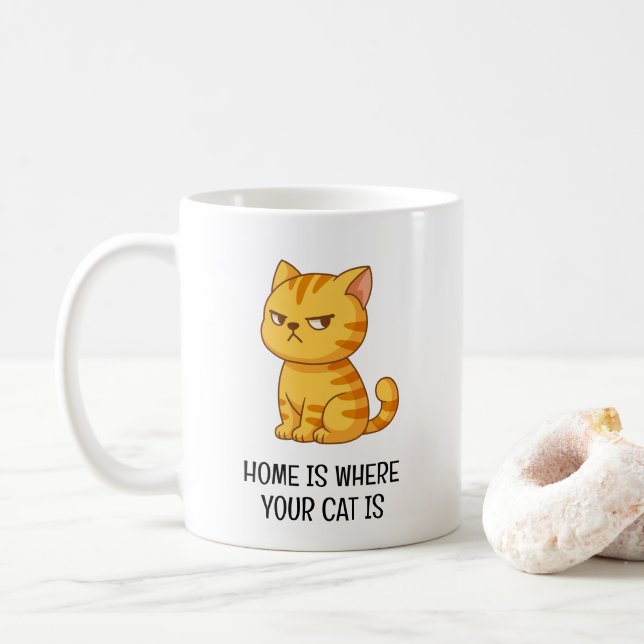 Mug Chat tigré orange grincheux (Avec donut)