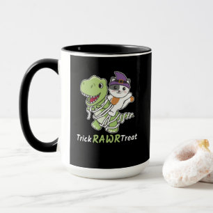 Mug Chat Trick Rawr Treat T-rex costume maman