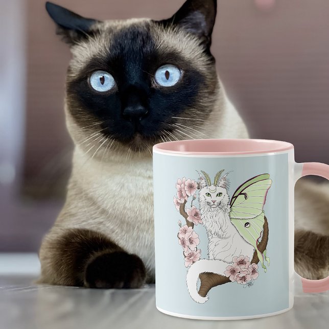 Mug Chat vert blanc Lune Papillon de nuit (Créateur téléchargé)