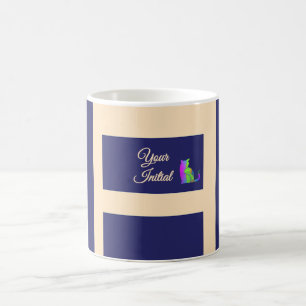Mug Chat vert rayé bleu foncé et crème