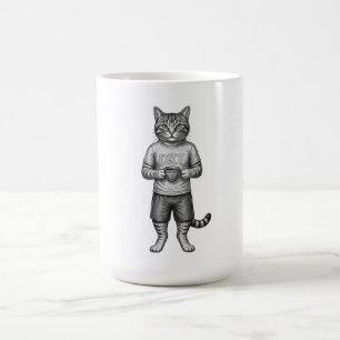 Mug Chat Vintage Dessiné à la Main Buvant du Café en L
