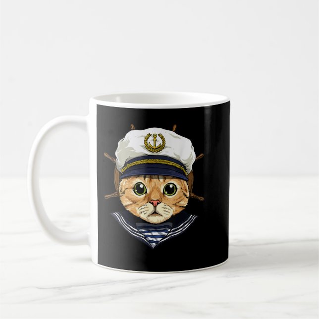 Mug Chat Voilier Bateau Capitaine Feline Chat Kitten T (Gauche)