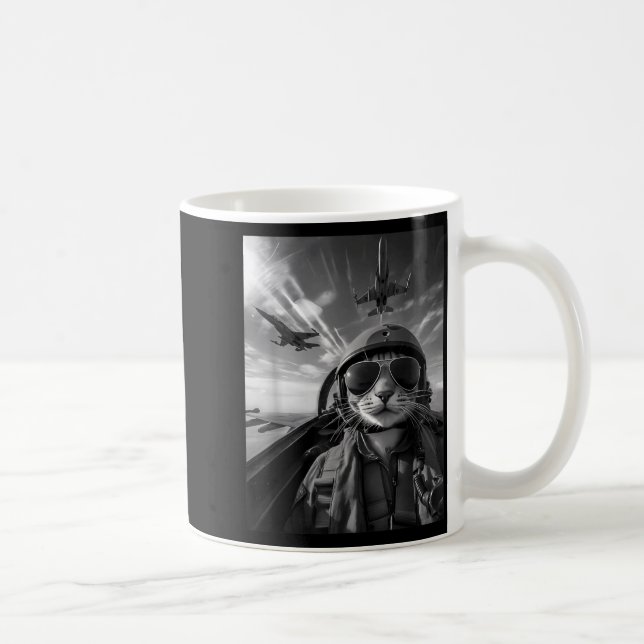 Mug Chat volant selfie pilote de chasse drôle mème jet (Droite)